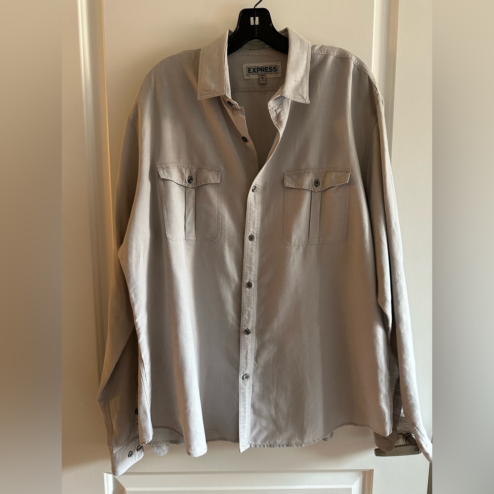 Express XL Fitted Gray Linen/Cotton Blend Long-Sleeve